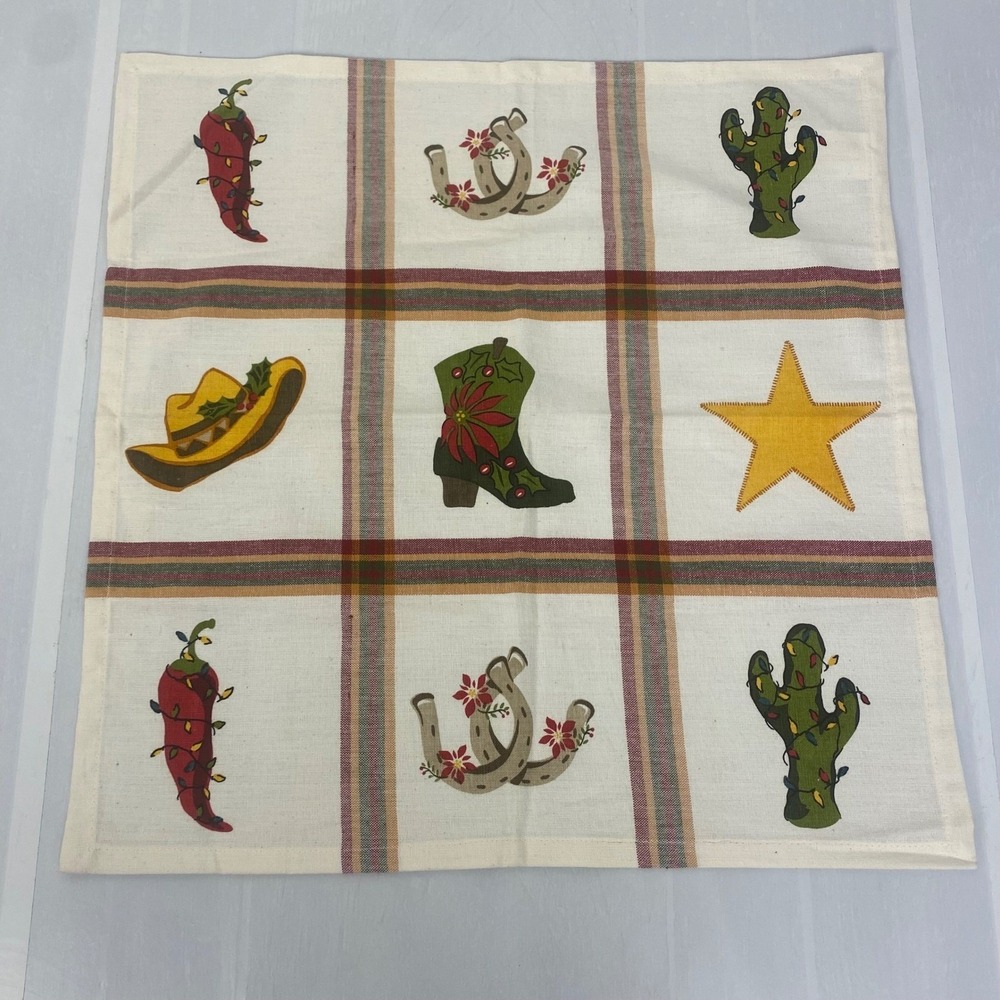 St. Nicholas Square Napkins Set Of 6 Cream Western Christmas Southwestern Rustic